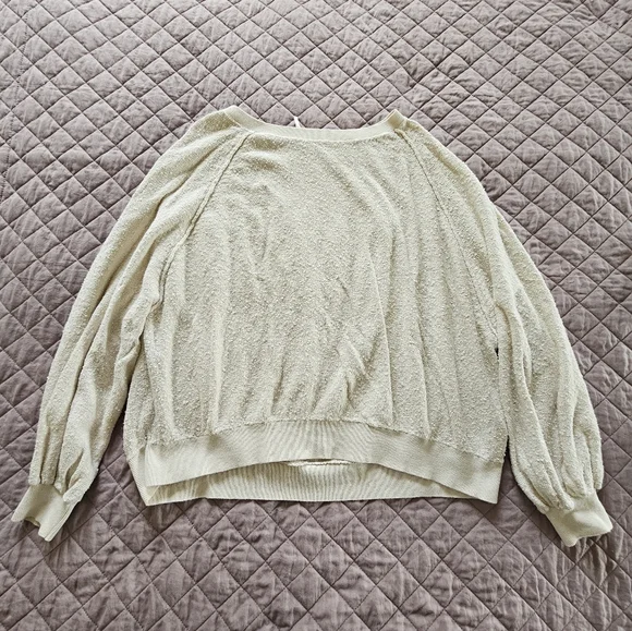 Free People Found My Friend Cotton Textured Cream Pullover Sweater Sz M - Picture 2 of 9